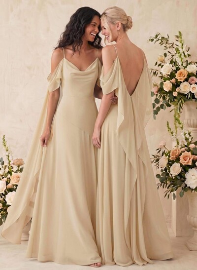 Sheath/Column Cowl Neck Sleeveless Maxi Chiffon Bridesmaid Dresses