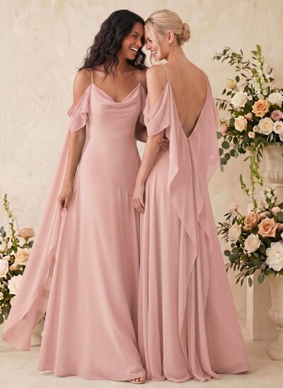 Sheath/Column Cowl Neck Sleeveless Maxi Chiffon Bridesmaid Dresses