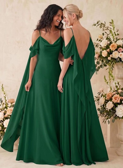 Sheath/Column Cowl Neck Sleeveless Floor-Length Chiffon Bridesmaid Dresses