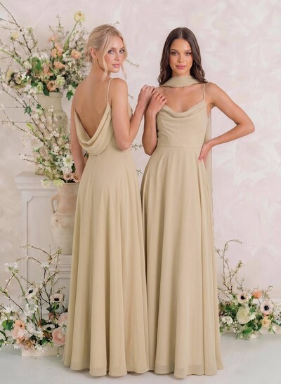 Elegant A-Line Cowl Neck Sleeveless Floor-Length Chiffon Bridesmaid Dresses With Split