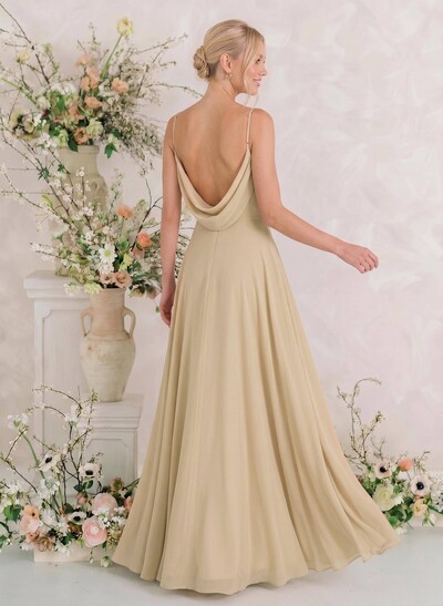 Elegant A-Line Cowl Neck Sleeveless Floor-Length Chiffon Bridesmaid Dresses With Split