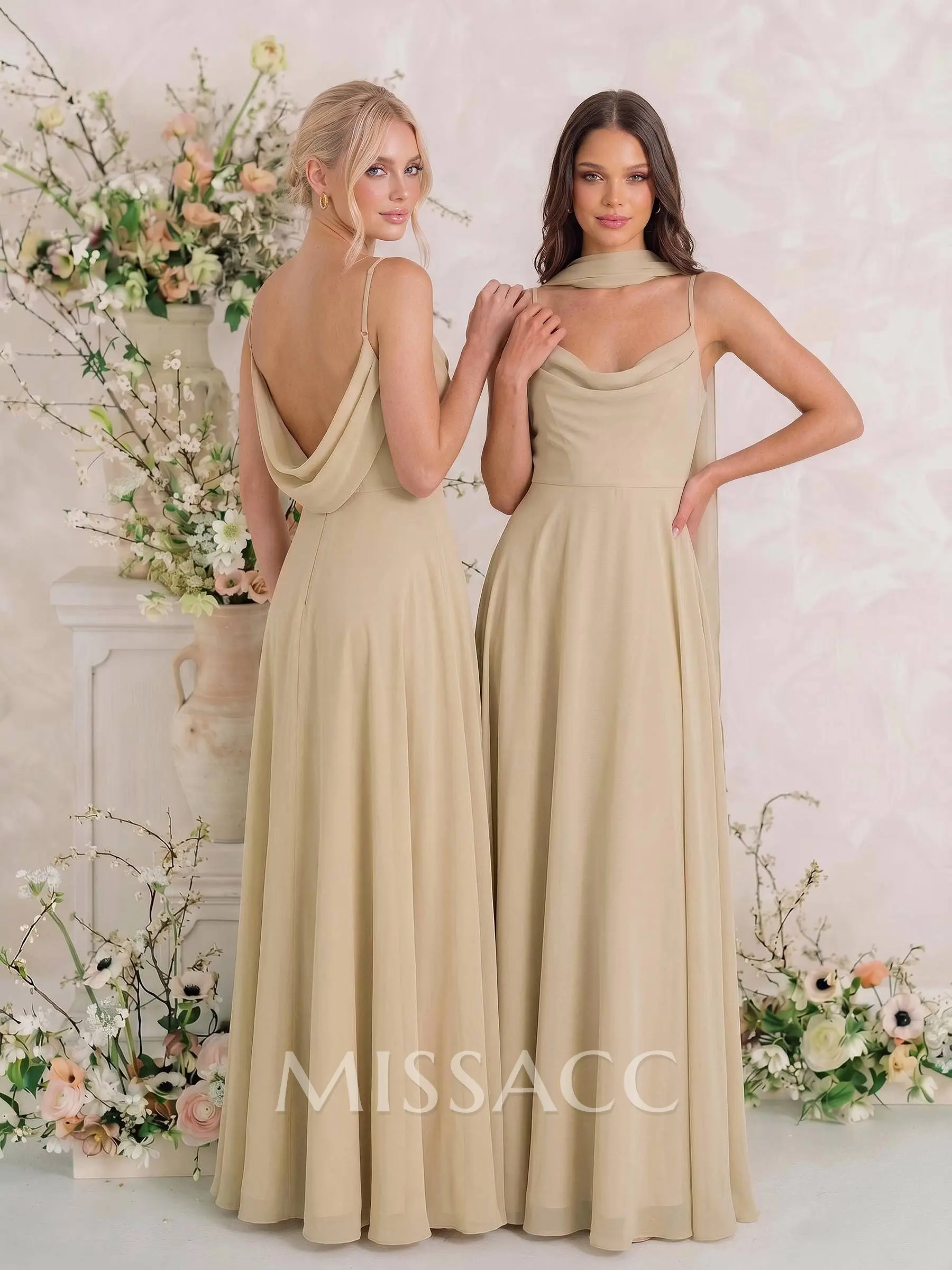 cowl neck chiffon bridesmaid dress with slit Ever-Pretty Asymmetrical Draped Cowl Neck Ruched A-Line Chiffon Maxi Dress With Side Slit