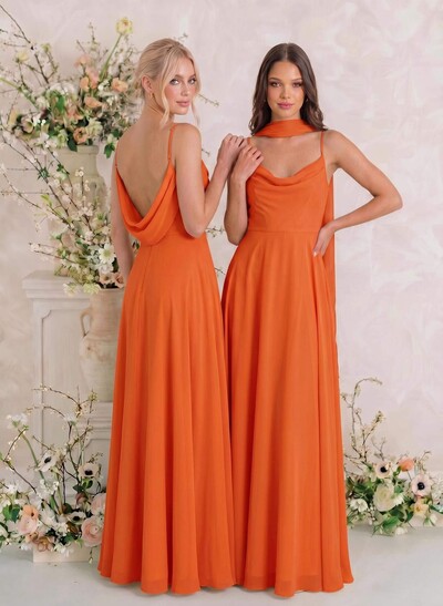 Elegant A-Line Cowl Neck Sleeveless Floor-Length Chiffon Bridesmaid Dresses With Split