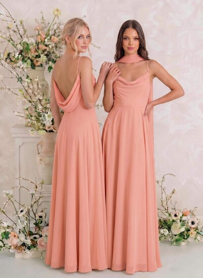 Elegant A-Line Cowl Neck Sleeveless Floor-Length Chiffon Bridesmaid Dresses With Split