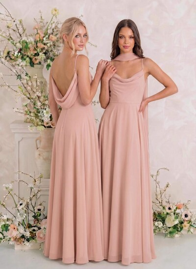 Elegant A-Line Cowl Neck Sleeveless Floor-Length Chiffon Bridesmaid Dresses With Split