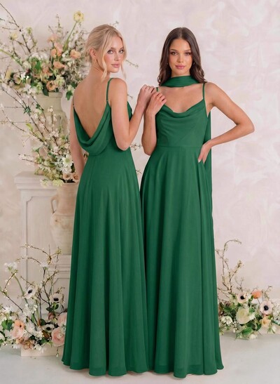 Elegant A-Line Cowl Neck Sleeveless Floor-Length Chiffon Bridesmaid Dresses With Split
