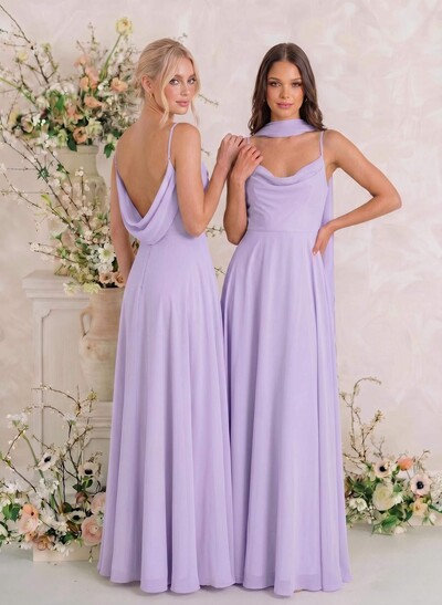 Elegant A-Line Cowl Neck Sleeveless Floor-Length Chiffon Bridesmaid Dresses With Split