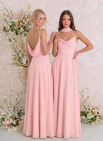 Elegant A-Line Cowl Neck Sleeveless Floor-Length Chiffon Bridesmaid Dresses With Split