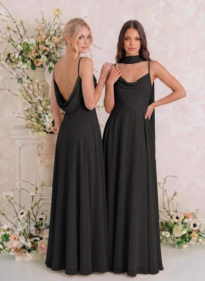 Elegant A-Line Cowl Neck Sleeveless Floor-Length Chiffon Bridesmaid Dresses With Split