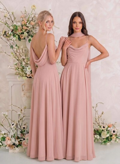 Elegant A-Line Cowl Neck Sleeveless Floor-Length Chiffon Bridesmaid Dresses With Split