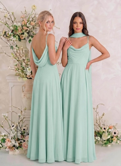 Elegant A-Line Cowl Neck Sleeveless Floor-Length Chiffon Bridesmaid Dresses With Split