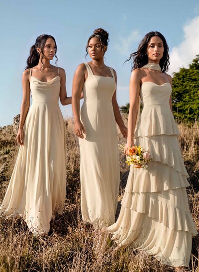 Elegant A-Line Cowl Neck Sleeveless Floor-Length Chiffon Bridesmaid Dresses With Split