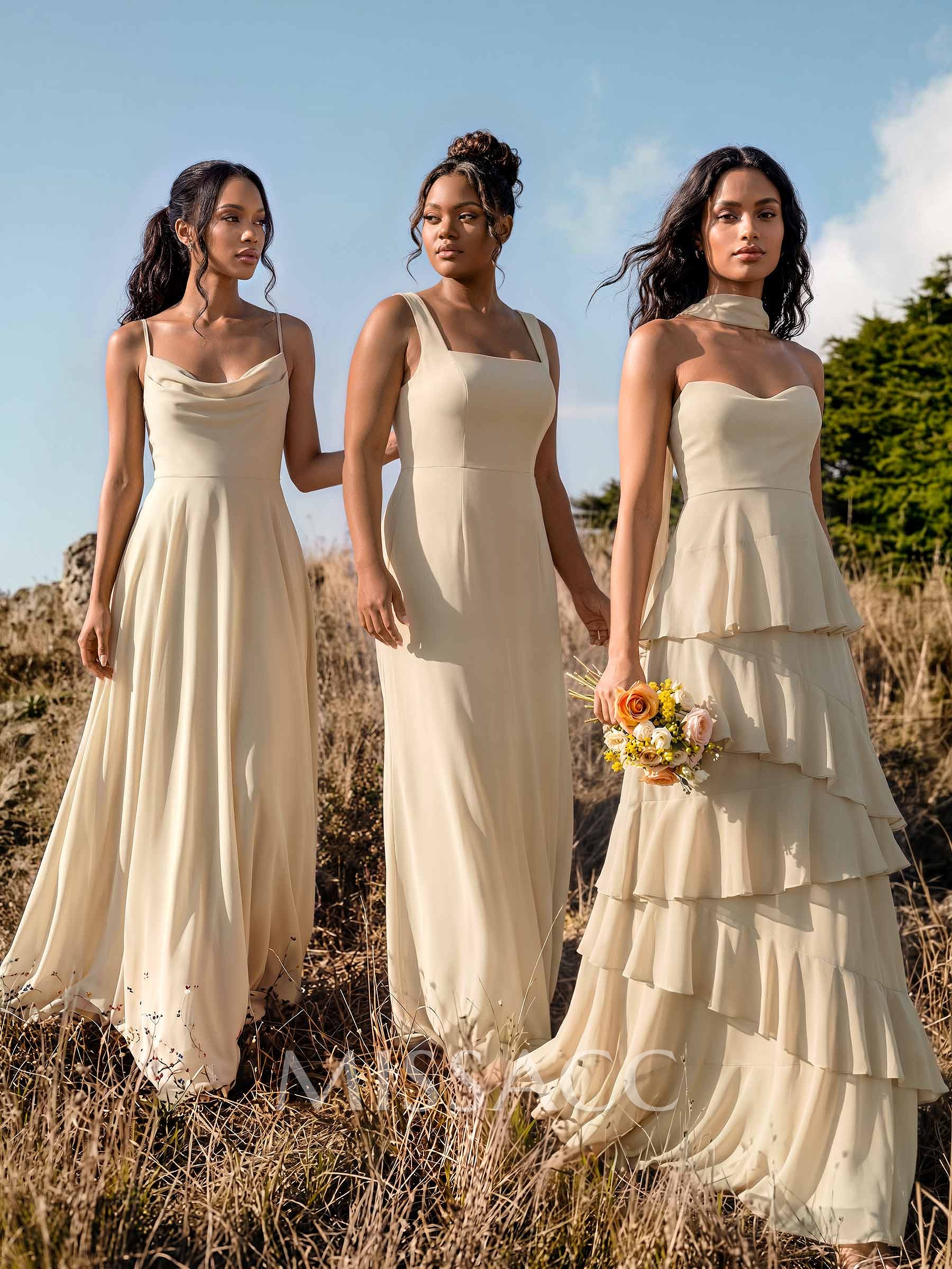 Elegant A-Line Cowl Neck Sleeveless Floor-Length Chiffon Bridesmaid Dresses With Split Elegant A-Line Cowl Neck Sleeveless Floor-Length Chiffon Bridesmaid Dresses With Split