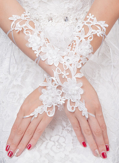 Fingerless Classic Length Bridal Gloves With Floral