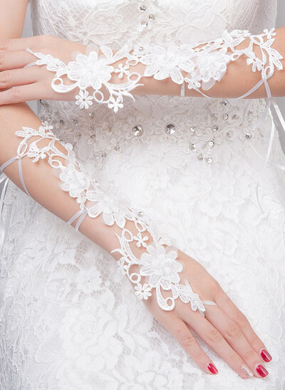 Fingerless Classic Length Bridal Gloves With Floral