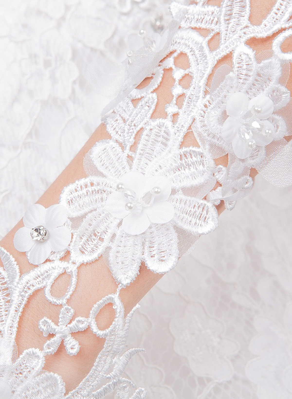 Fingerless Classic Length Bridal Gloves With Floral
