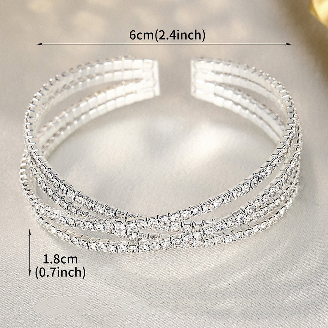 Rhinestone Cuff Bracelet With Double Layer Crossin