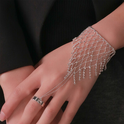 Mesh Crystal Hand Chain Ring Bracelets