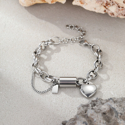 Adjustable Bangle With Heart Charm Pendant Chain