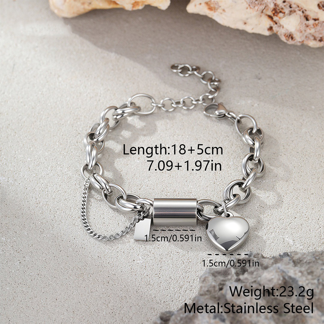 Adjustable Bangle With Heart Charm Pendant Chain
