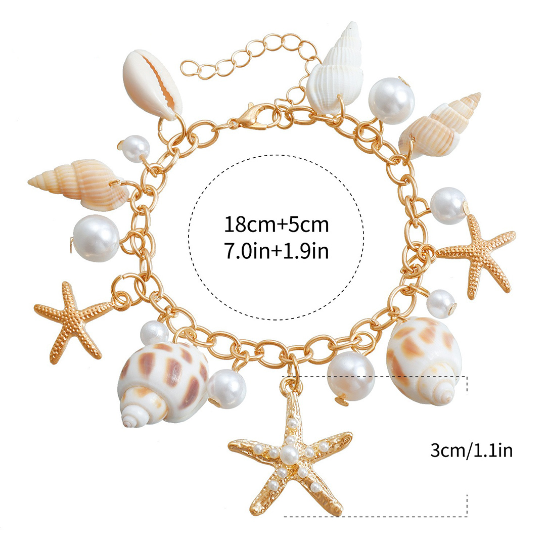 Ocean Shell Sea Snail Star Pendant Bracelet