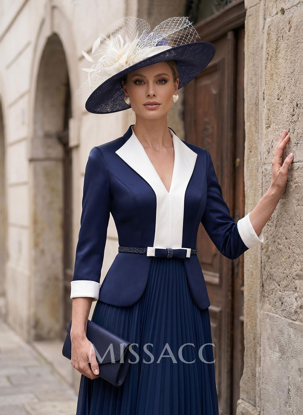 A-Line V-Neck Long Sleeves Ankle-Length Chiffon/Matte Satin Cocktail Dresses