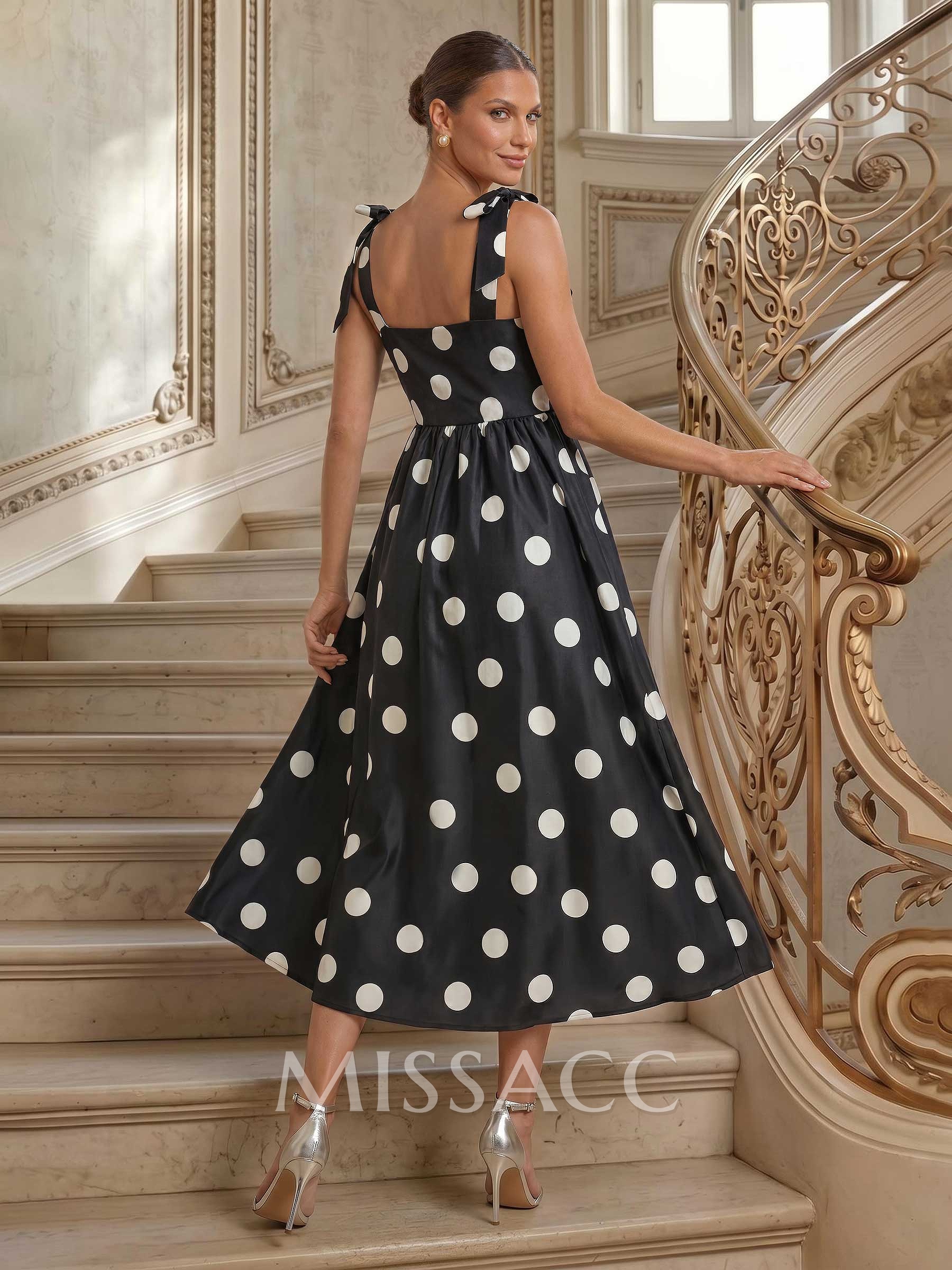 A-Line Square Neckline Sleeveless Tea-Length Satin Cocktail Dresses