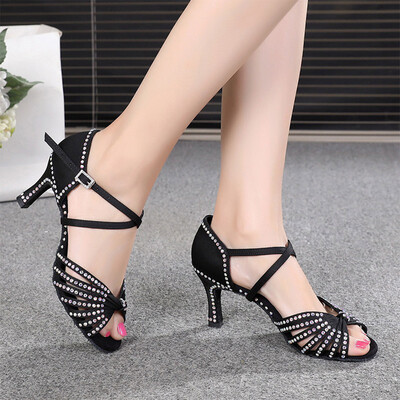 Open Toe Buckle Dance Shoes With Kitten Heel
