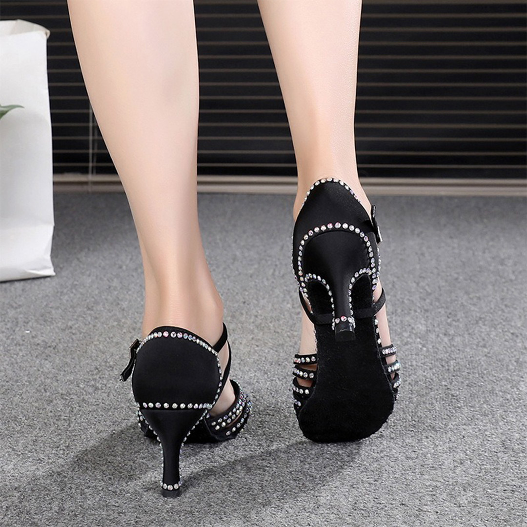Open Toe Buckle Dance Shoes With Kitten Heel