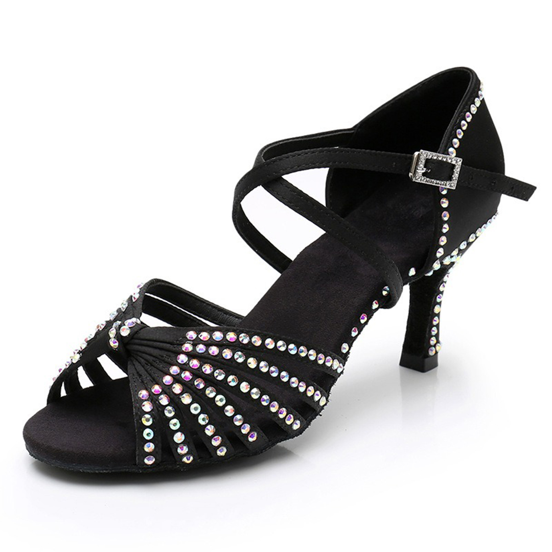 Open Toe Buckle Dance Shoes With Kitten Heel
