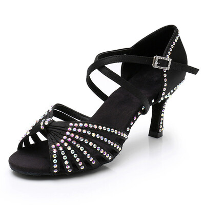 Open Toe Buckle Dance Shoes With Kitten Heel