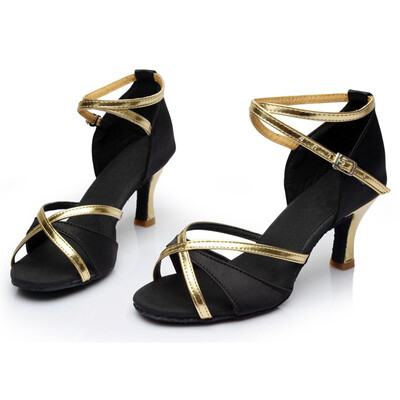 Open Toe Buckle Dance Shoes With Kitten Heel/Ankle Strap Heel