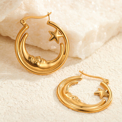 Retro Star Shaped Circular Hollow Out Hoop Earrings