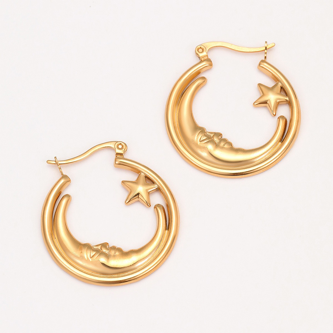 Retro Star Shaped Circular Hollow Out Hoop Earrings