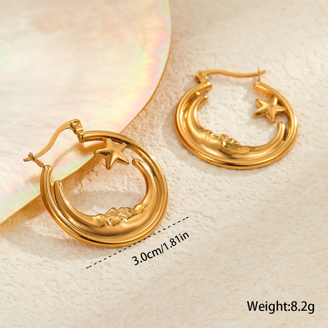 Retro Star Shaped Circular Hollow Out Hoop Earrings