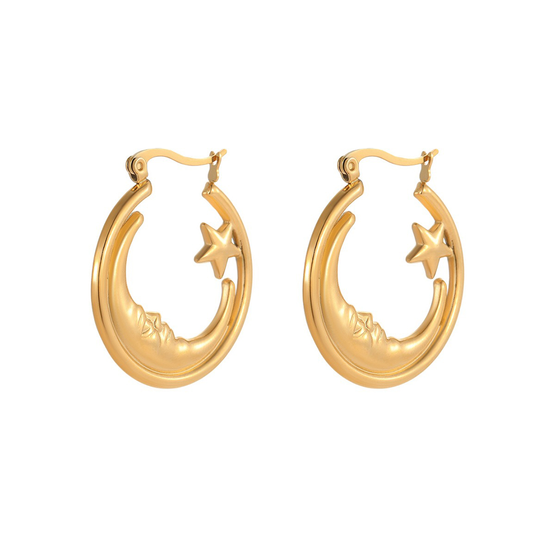 Retro Star Shaped Circular Hollow Out Hoop Earrings
