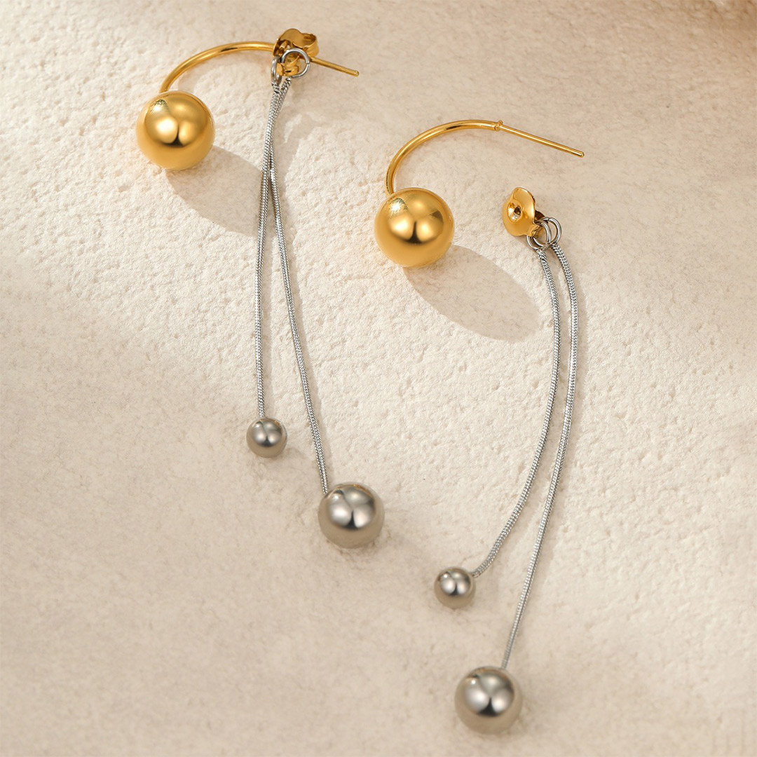 Retro Color Blocked Metal Ball Tassel Earrings