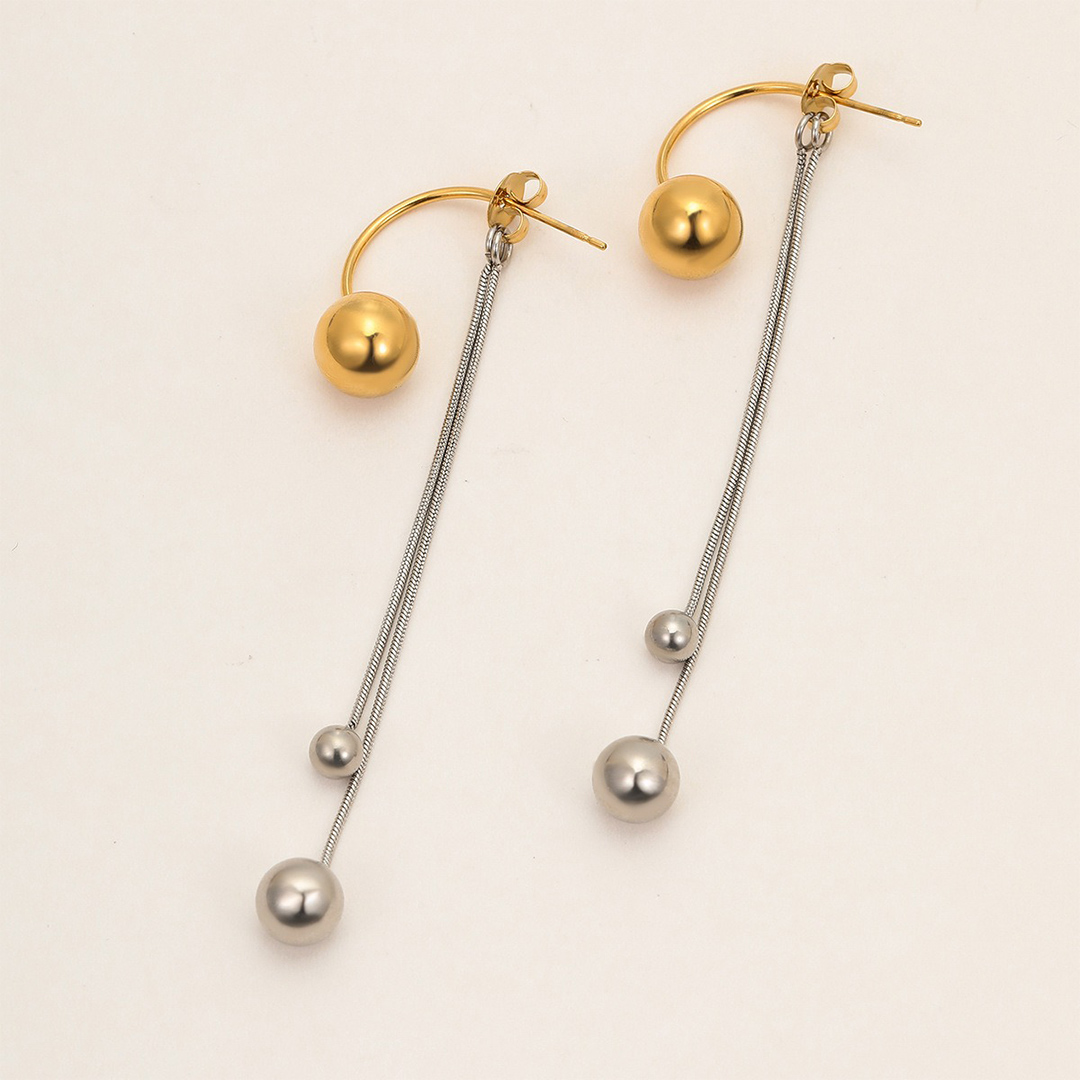 Retro Color Blocked Metal Ball Tassel Earrings