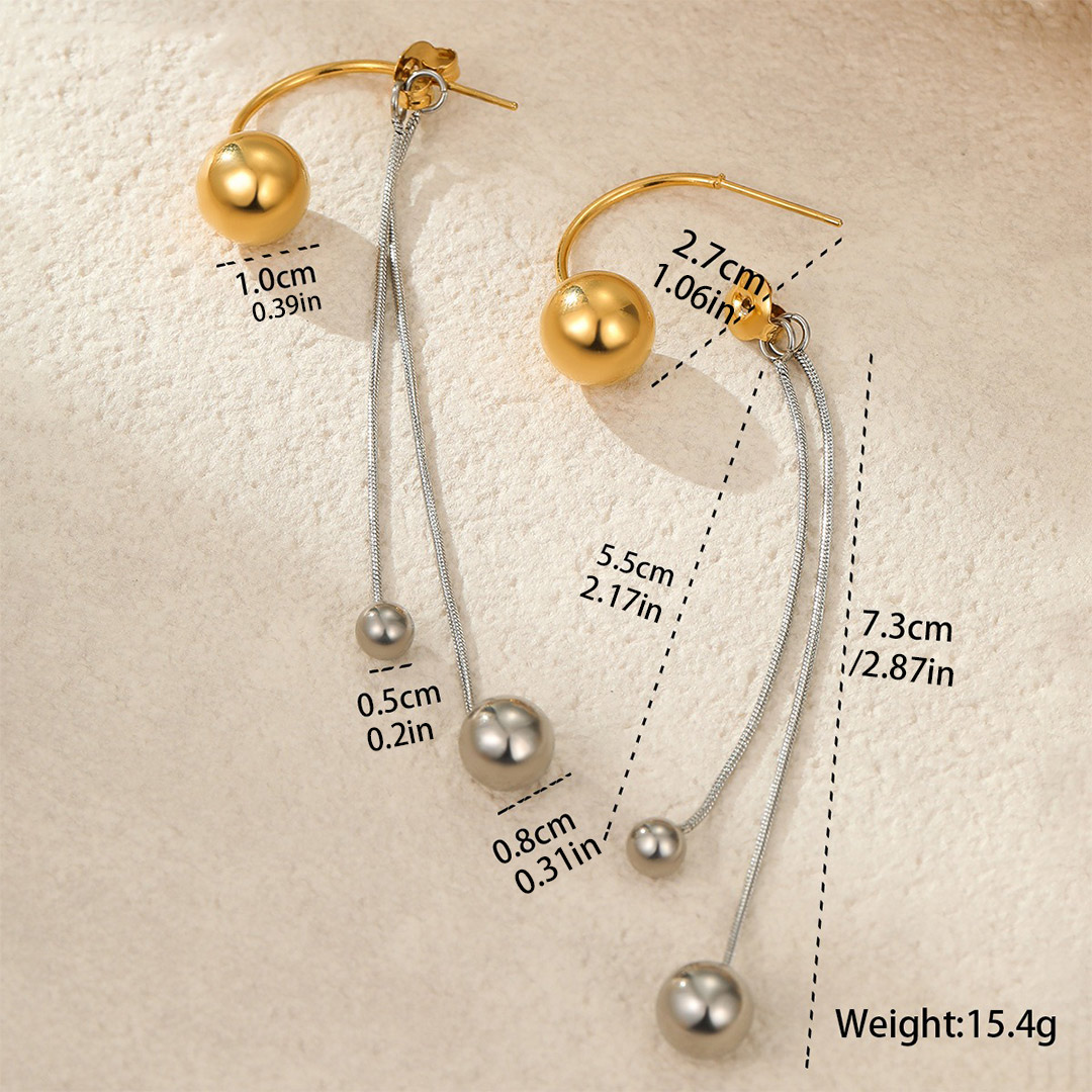 Retro Color Blocked Metal Ball Tassel Earrings