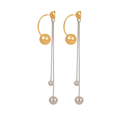 Retro Color Blocked Metal Ball Tassel Earrings