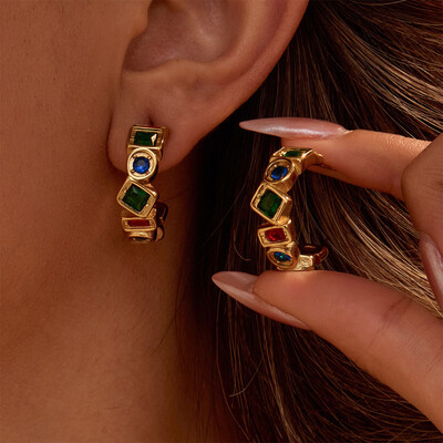 Retro Colored Zircon Earrings