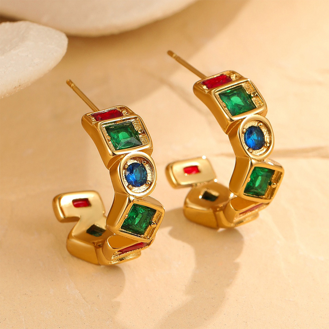 Retro Colored Zircon Earrings