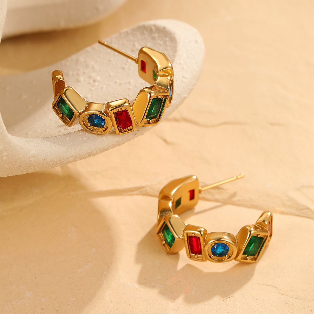 Retro Colored Zircon Earrings