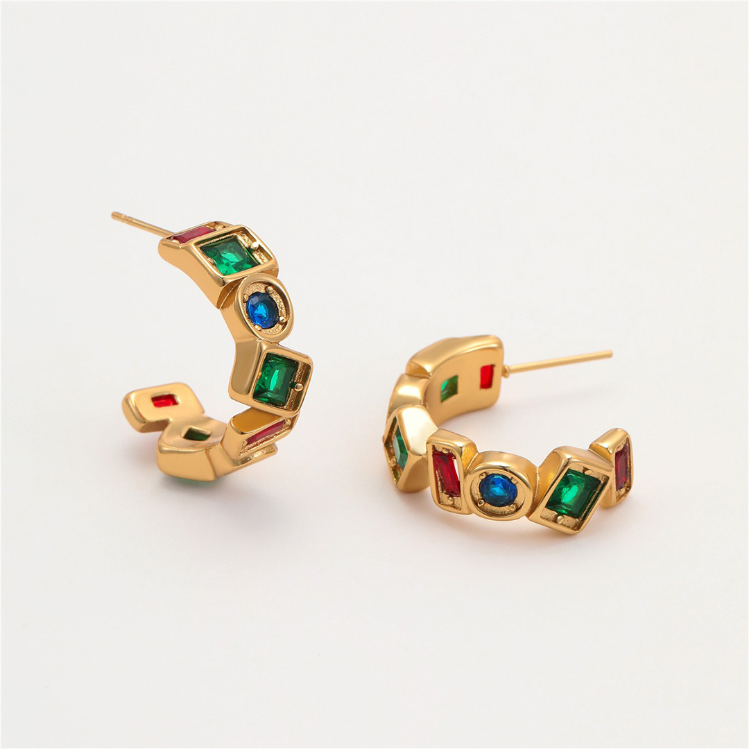 Retro Colored Zircon Earrings