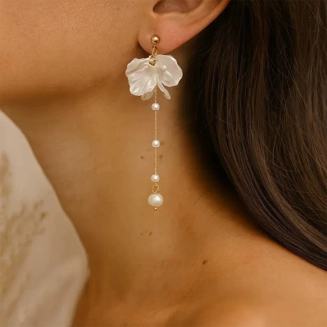 Shell Petal Tassel Dangle Earrings