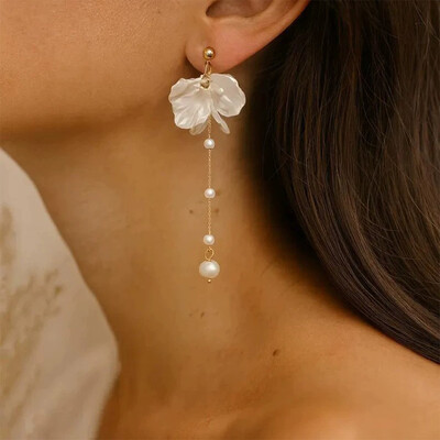 Shell Petal Tassel Dangle Earrings