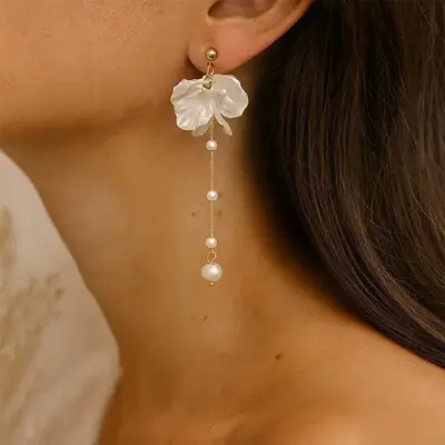 Shell Petal Tassel Dangle Earrings