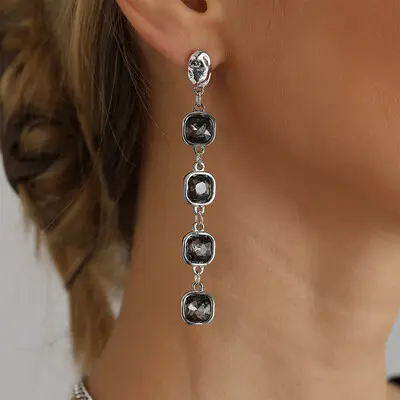 Geometric Black Diamond Drop Earrings