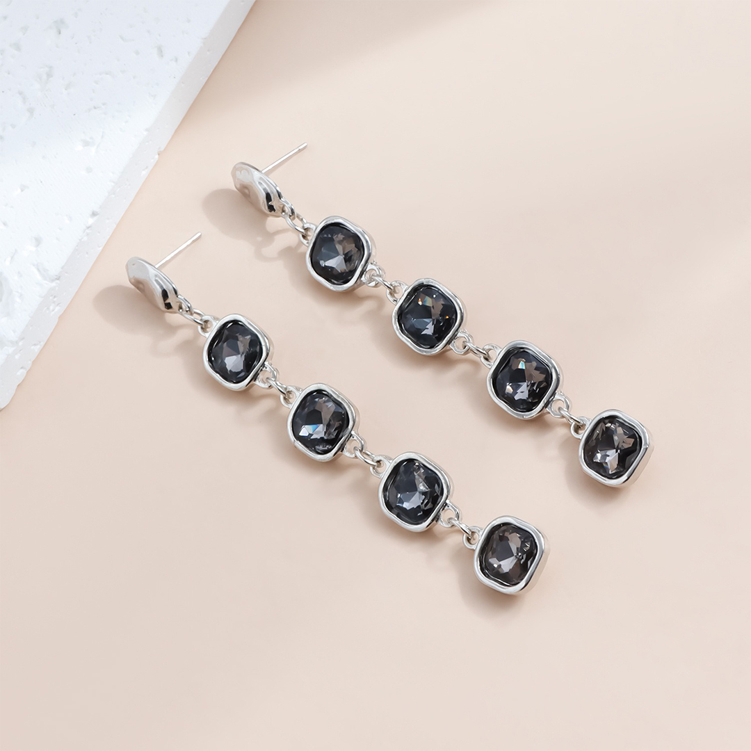 Geometric Black Diamond Dangle Earrings