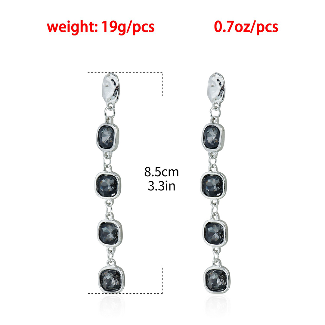Geometric Black Diamond Dangle Earrings